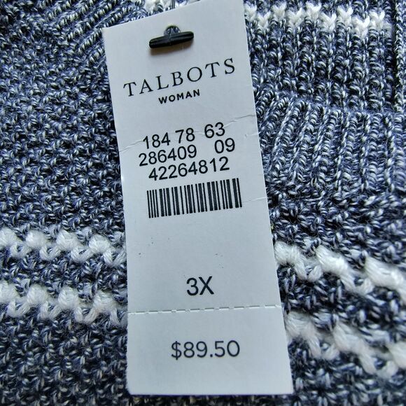 Talbots Sweater NEW 3X Gray White Striped Pullover Cotton Blend Minimal Capsule - Picture 15 of 15